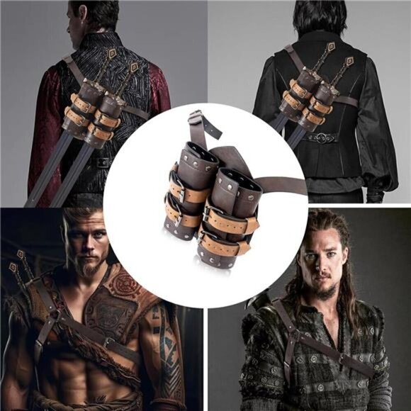 Medieval Sword Back Holster Cosplay Sword Belt Frog Adjustable Sword Back Holder - Picture 3 of 8
